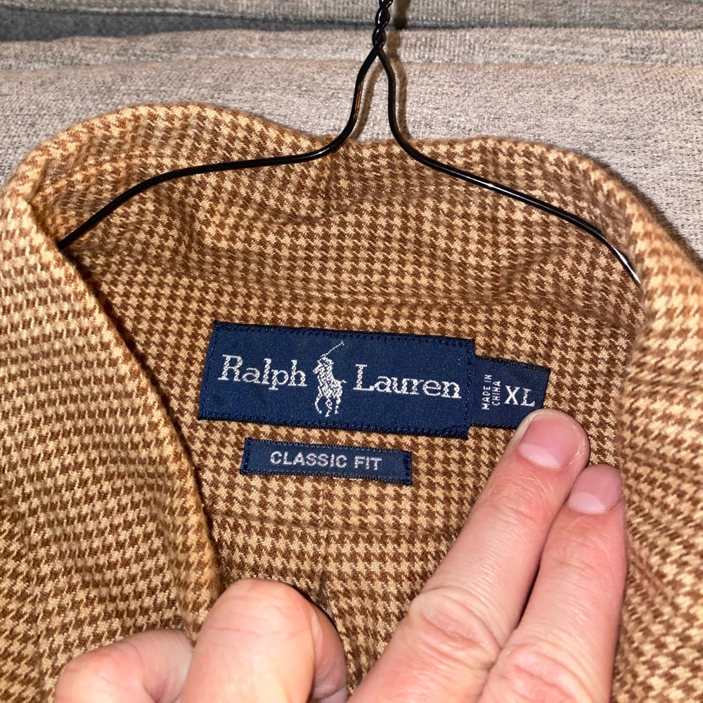 Ralph Lauren size XL beige houndstooth flannel button down shirt Polo